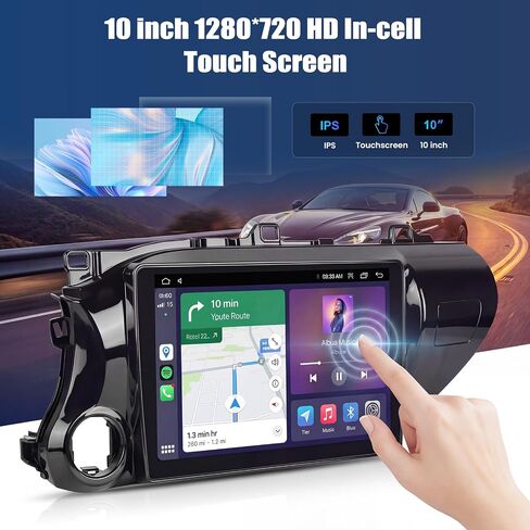 4+64G Car Stereo for Toyota Hilux 2015-2020 Android 15 with Wireless Carplay Android Auto, 10'' 1280 * 720P Touchscreen Bluetooth 5.0 GPS WiFi AHD Rear Camera FM RDS EQ SWC in Kuwait
