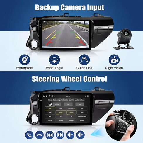 4+64G Car Stereo for Toyota Hilux 2015-2020 Android 15 with Wireless Carplay Android Auto, 10'' 1280 * 720P Touchscreen Bluetooth 5.0 GPS WiFi AHD Rear Camera FM RDS EQ SWC in Kuwait