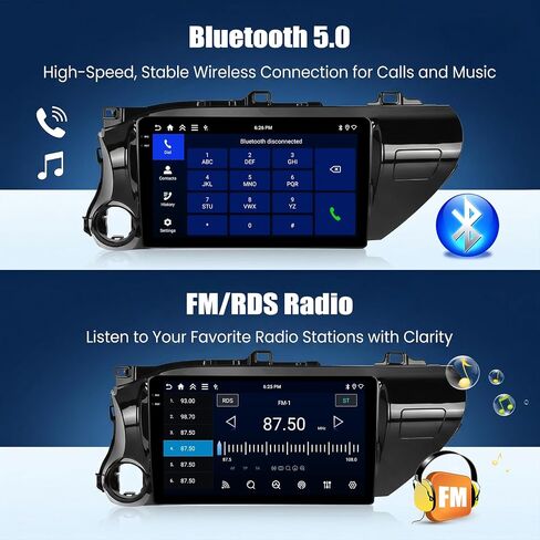 4+64G Car Stereo for Toyota Hilux 2015-2020 Android 15 with Wireless Carplay Android Auto, 10'' 1280 * 720P Touchscreen Bluetooth 5.0 GPS WiFi AHD Rear Camera FM RDS EQ SWC in Kuwait