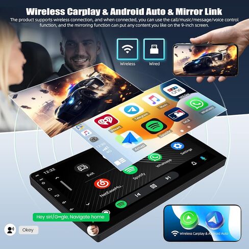 4G+64G Android 15 Car Stereo for Hyundai Sonata 2010-2015 with Wireless CarPlay Android Auto,9" HD Touchscreen Car Radio with WiFi,GPS Navigation,Bluetooth,FM/RDS SWC EQ+Backup Camera in Kuwait