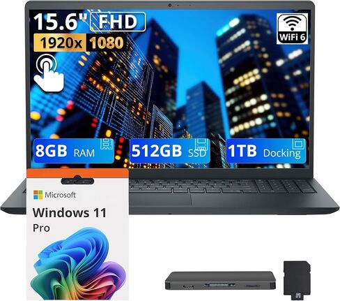 Dell 15.6" FHD Touchscreen Laptop, Intel Core i5-1334U, 32GB DDR5, 2TB Storage (1TB SSD+1TB Docking Station Set), Intel UHD Graphics, Numeric Keypad, 720p Camera, Wi-Fi 6, Win 11 Pro, Carbon Black in Kuwait