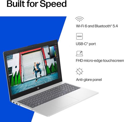 HP 15.6" Full HD Touch Screen Laptop Computer, Intel Core Ultra 5 225U, 8GB LPDDR5 RAM, 512GB Plce SSD, Wi-Fi 6, Ultra-Quiet Design, Long Battery Life, Windows 11 Pro, Natural Silver in Kuwait