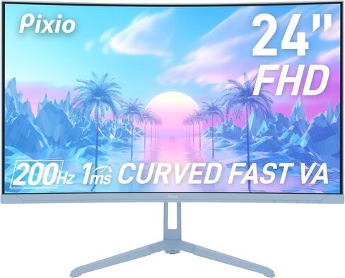 Pixio Two PXC248WAVE Blue 24 inch 200Hz Refresh Rate FHD 1080p Resolution 1500R Curve Fast VA Panel 1ms GTG Response Time HDR Curved Gaming Monitor and PS1D Wave Blue Dual Monitor Arm - Fits up to 32 in Kuwait