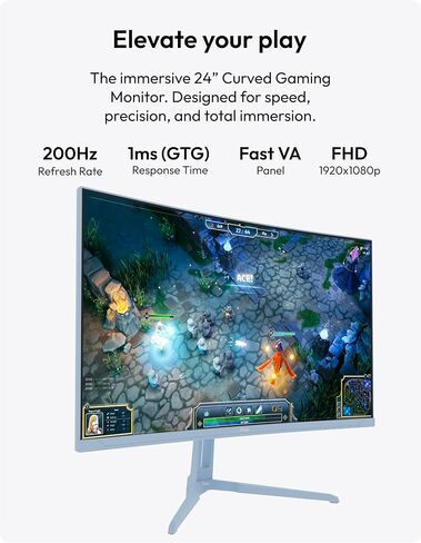 Pixio Two PXC248WAVE Blue 24 inch 200Hz Refresh Rate FHD 1080p Resolution 1500R Curve Fast VA Panel 1ms GTG Response Time HDR Curved Gaming Monitor and PS1D Wave Blue Dual Monitor Arm - Fits up to 32 in Kuwait
