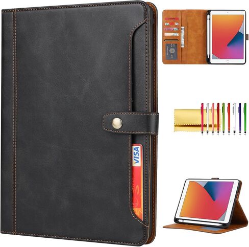 Folio Case for iPad (A16) 11" 2025 / iPad 10th Generation 2022, Vegan Leather Folding Stand [Pencil Holder] Soft TPU Back Shell Protective Smart Cover with Card Slots & Pockets, Black in Saudi Arabia