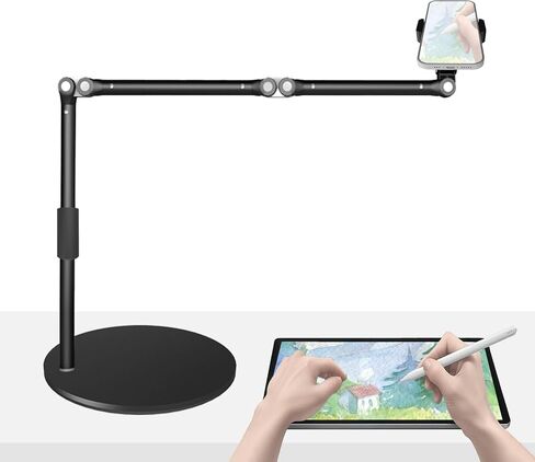 Overhead Phone Mount for Desk, 17" Long Arm Adjustable iPhone Holder, Heavy Duty Rotatable Stand for Video Recording, Live Streaming, Crafting, Cooking in Kuwait