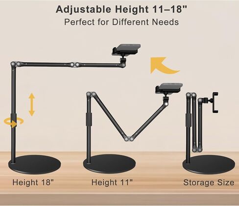 Overhead Phone Mount for Desk, 17" Long Arm Adjustable iPhone Holder, Heavy Duty Rotatable Stand for Video Recording, Live Streaming, Crafting, Cooking in Kuwait