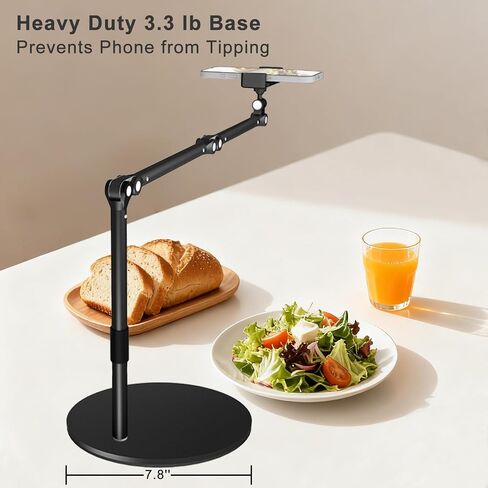 Overhead Phone Mount for Desk, 17" Long Arm Adjustable iPhone Holder, Heavy Duty Rotatable Stand for Video Recording, Live Streaming, Crafting, Cooking in Kuwait
