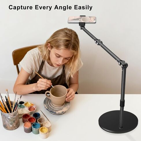 Overhead Phone Mount for Desk, 17" Long Arm Adjustable iPhone Holder, Heavy Duty Rotatable Stand for Video Recording, Live Streaming, Crafting, Cooking in Kuwait