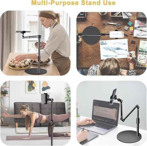 Overhead Phone Mount for Desk, 17" Long Arm Adjustable iPhone Holder, Heavy Duty Rotatable Stand for Video Recording, Live Streaming, Crafting, Cooking in Kuwait