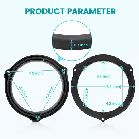 NuIth 5"x7" / 6"x8" to 6.5" Door Speaker Spacer Bracket Adapter for Select 1992-2014 Ford/Lincoln/Mercury + 6X9 Universal Plastic Vehicle Speaker Spacer in Kuwait