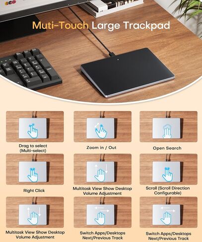 Wired Large USB Trackpad Touchpad for Windows 11/10, Grey Black in Kuwait