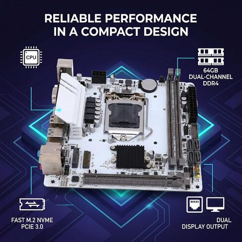 Cuifati H510 ITX Motherboard for LGA1200, Dual Channel DDR4 64GB, M.2 NVMe PCIe 3.0 X4, with VGA Ports for Desktop PC in Kuwait