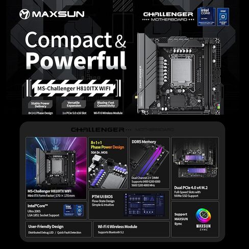 MAXSUN MS-Challenger H810ITX Mini-ITX Motherboard with Wi-Fi 6 in Kuwait