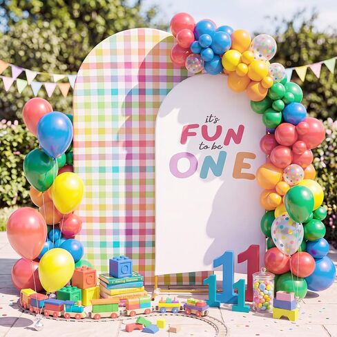 Tingjoo 2 Pack Camp Gingham Arch Backdrop Covers 6ft 7.2ft Fun to Be One in Kuwait