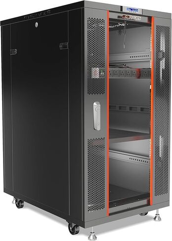 Sysracks 27U Deep Server Rack Cabinet Enclosure Locking | 39-Inch Depth Network Equipment Rack Cabinet with Thermocontroller, LCD-Screen, 4 Fans, Power Strip, Shelf, Wheels, Dust-Tight Cable Entries in Kuwait