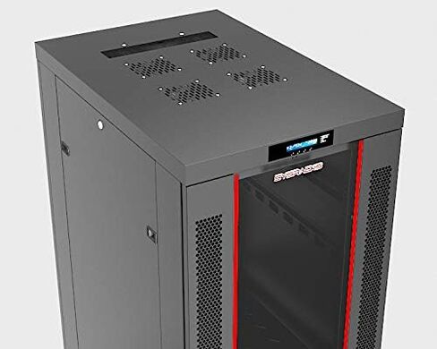 Sysracks 27U Deep Server Rack Cabinet Enclosure Locking | 39-Inch Depth Network Equipment Rack Cabinet with Thermocontroller, LCD-Screen, 4 Fans, Power Strip, Shelf, Wheels, Dust-Tight Cable Entries in Kuwait