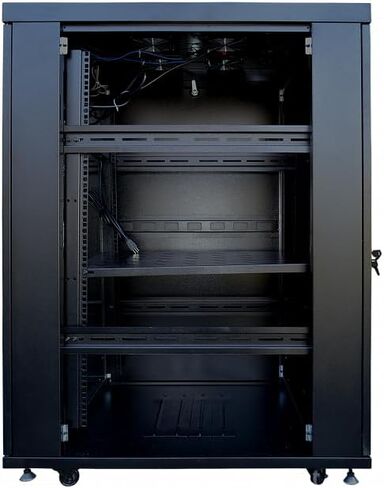 Sysracks 27U Deep Server Rack Cabinet Enclosure Locking | 39-Inch Depth Network Equipment Rack Cabinet with Thermocontroller, LCD-Screen, 4 Fans, Power Strip, Shelf, Wheels, Dust-Tight Cable Entries in Kuwait