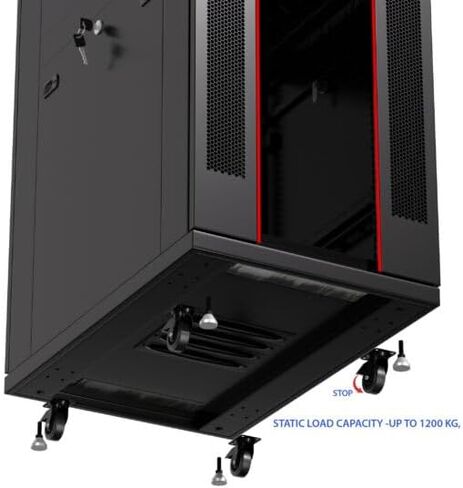 Sysracks 27U Deep Server Rack Cabinet Enclosure Locking | 39-Inch Depth Network Equipment Rack Cabinet with Thermocontroller, LCD-Screen, 4 Fans, Power Strip, Shelf, Wheels, Dust-Tight Cable Entries in Kuwait