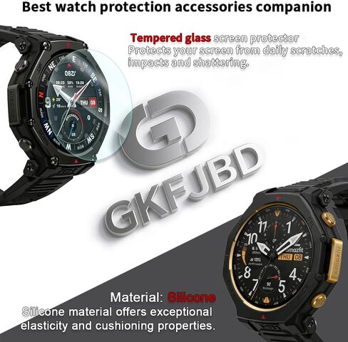 Compatible for amazfit t-rex 3 pro outdoor smart watch 48mm screen protector & Case,HD Tempered Glass Protective Film and Silicone Soft Cases (Pack of 3+2 )[Not for 44mm] in Kuwait