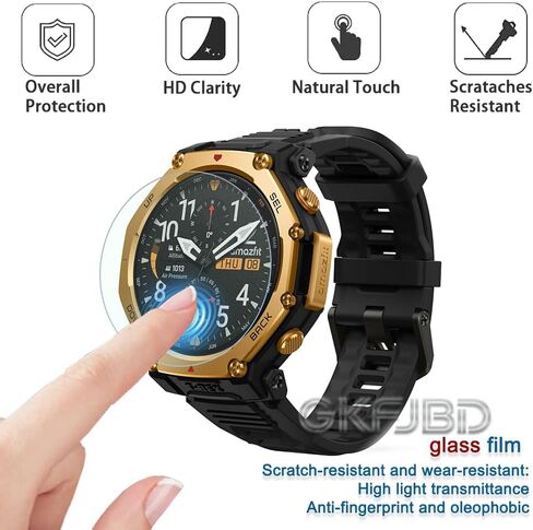 Compatible for amazfit t-rex 3 pro outdoor smart watch 48mm screen protector & Case,HD Tempered Glass Protective Film and Silicone Soft Cases (Pack of 3+2 )[Not for 44mm] in Kuwait