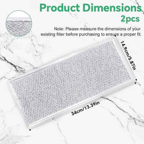 2pcs Microwave Grease Filter Replacement for GE W10208631A WB06X10596, 34x14.9cm/13.39x5.87in Aluminum Mesh Vent Filter Compatible with GE Samsung Microwaves for Kitchen Oven Air Entering Ventilation in Kuwait