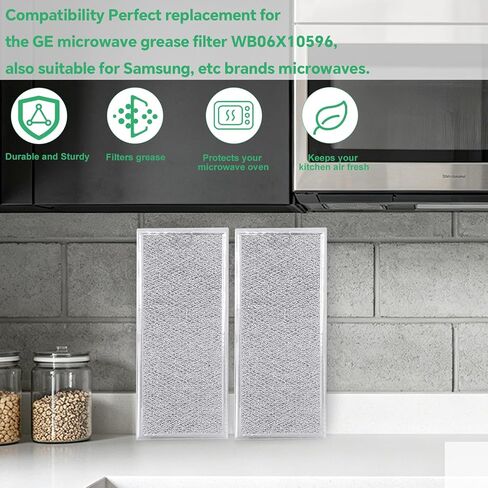 2pcs Microwave Grease Filter Replacement for GE W10208631A WB06X10596, 34x14.9cm/13.39x5.87in Aluminum Mesh Vent Filter Compatible with GE Samsung Microwaves for Kitchen Oven Air Entering Ventilation in Kuwait