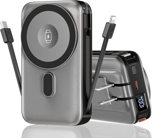 Magnetic Wireless Portable Charger for iPhone, 17000mAh 35W Wireless Power Bank with Wall Plug Built-in Cables, 6-in-1 Battery Pack with Stand, LCD Display for iPhone 16/15/14-Gray in Kuwait