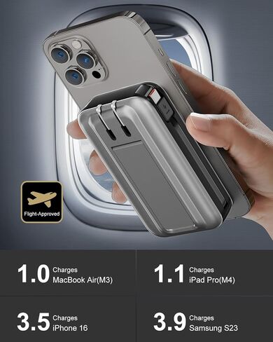 Magnetic Wireless Portable Charger for iPhone, 17000mAh 35W Wireless Power Bank with Wall Plug Built-in Cables, 6-in-1 Battery Pack with Stand, LCD Display for iPhone 16/15/14-Gray in Kuwait