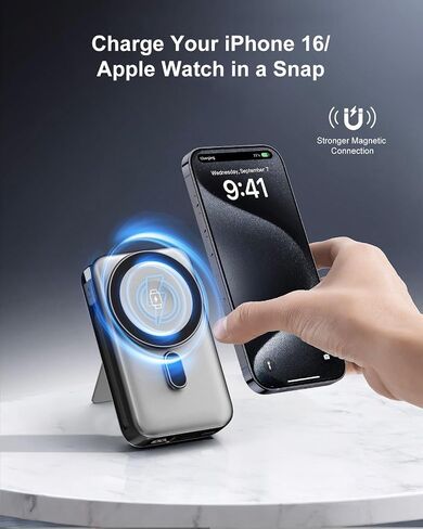 Magnetic Wireless Portable Charger for iPhone, 17000mAh 35W Wireless Power Bank with Wall Plug Built-in Cables, 6-in-1 Battery Pack with Stand, LCD Display for iPhone 16/15/14-Gray in Kuwait