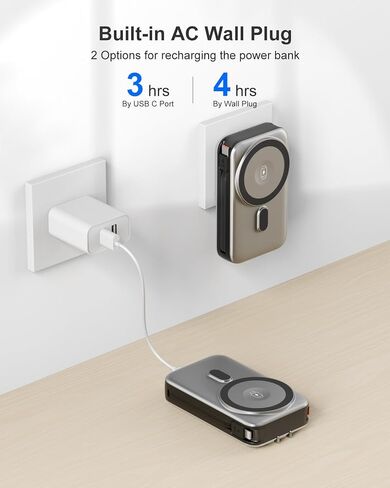 Magnetic Wireless Portable Charger for iPhone, 17000mAh 35W Wireless Power Bank with Wall Plug Built-in Cables, 6-in-1 Battery Pack with Stand, LCD Display for iPhone 16/15/14-Gray in Kuwait