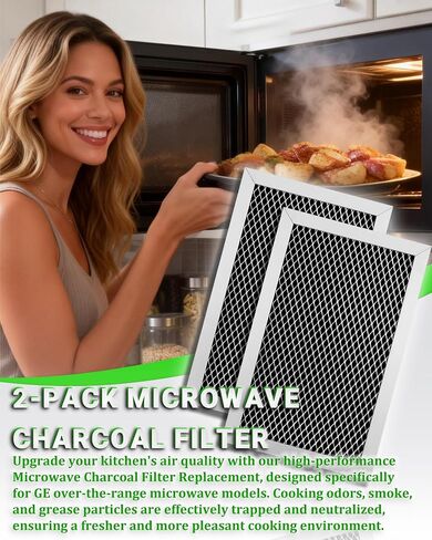 2-Pack Microwave Charcoal Filter Replacement for GE JVM6175EK5ES, JVM6175SK5SS, JVM6172SK5SS, JVM6175YK5FS, JVM6175DK5WW - Grease Air Filter in Kuwait