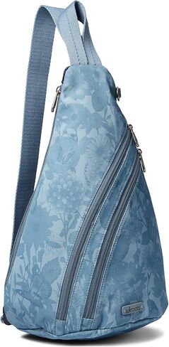 Sakroots On The Go Sling Bag for Women in Eco-Twill, Large Convertible Crossbody Backpack With Main Zipper Closer, Made From Recycled Materials - Denim Flower Garden in Kuwait