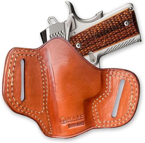 Masc Premium The Ultimate Leather OWB Pancake Holster Open Top fits Ultra Raptor 1911 9mm 3-inch, Right Hand Draw, Brown Color #1638# in Saudi Arabia
