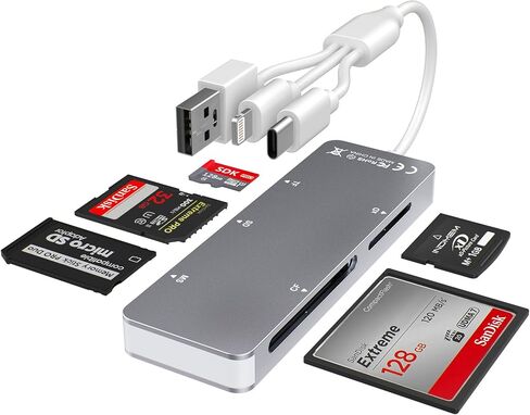 8-in-1 Memory Card Reader with 3 USB Ports, Lightning/USB-C/USB-A Adapter for iPhone/Android/PC/Mac, Supports SD/TF/MS/CF/XD Card & OTG for Photo/Video Transfer in Saudi Arabia