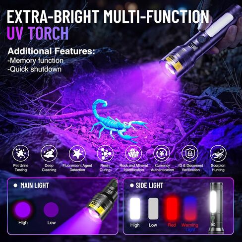 Black Light Flashlight Rechargeable, 395nm UV Flashlight, UV & White Light in Kuwait