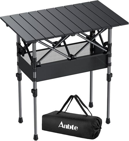 Anbte 3ft Aluminum Roll Top Folding Camping Table, Portable, 32"X16", Black in Kuwait