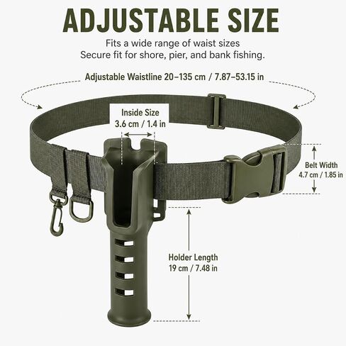 1 Piece Fishing Rod Holder Waist Belt Army Green Adjustable Nylon with Quick Release Buckle for Shore, Pier and Bank in Kuwait