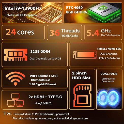Mini Gaming PC, Intel Core i9-13900HX/GeForce RTX 4060 8G, 32GB RAM 1TB SSD in Kuwait
