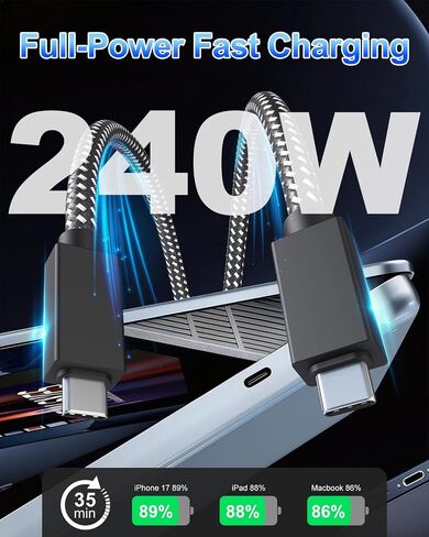 USB C to USB C Cable 30Ft, 240W Fast Charging, 20Gbps Data, 4K 60Hz Video in Kuwait