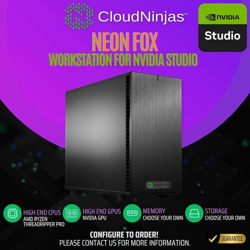 Cloud Ninjas Neon Fox AI Workstation Designed for NVIDIA Studio Core Ultra 7 265K 3.9GHz 20 Core Geforce RTX 5060 Ti 16GB GPU 128GB ECC Reg DDR5 4TB M.2 NVMe 1600W PSU 360mm CPU Cooler in Kuwait