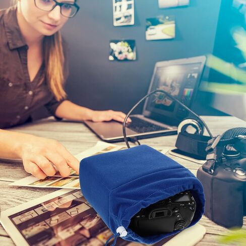 MERRYHAPY Camera Drawstring Bag Protective Lens Pouch with Velvet Blue in Kuwait