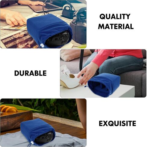 MERRYHAPY Camera Drawstring Bag Protective Lens Pouch with Velvet Blue in Kuwait