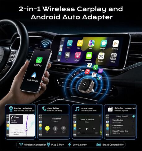 Wireless CarPlay/Android Auto Adapter, 2-in-1 USB-C/A Carplay Adapter in Kuwait