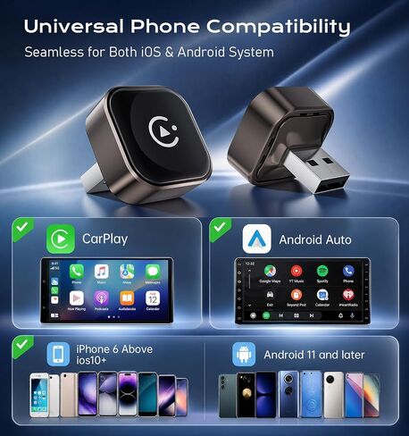 Wireless CarPlay/Android Auto Adapter, 2-in-1 USB-C/A Carplay Adapter in Kuwait