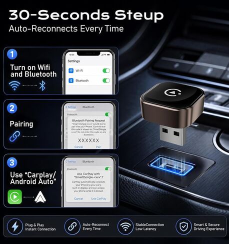 Wireless CarPlay/Android Auto Adapter, 2-in-1 USB-C/A Carplay Adapter in Kuwait