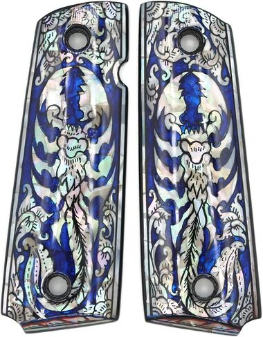 Scorpion Art Blue Mother of Pearl Grips for 1911 Standard Full Size Colt Government and Commander Kimber, Springfield, Remington, Taurus PT 1911 in Kuwait