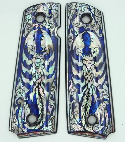 Scorpion Art Blue Mother of Pearl Grips for 1911 Standard Full Size Colt Government and Commander Kimber, Springfield, Remington, Taurus PT 1911 in Kuwait