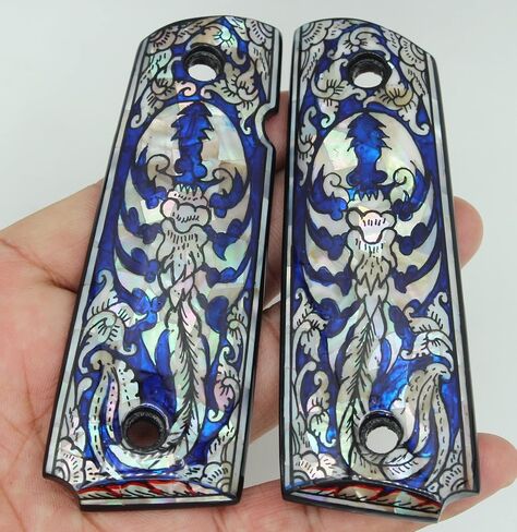 Scorpion Art Blue Mother of Pearl Grips for 1911 Standard Full Size Colt Government and Commander Kimber, Springfield, Remington, Taurus PT 1911 in Kuwait