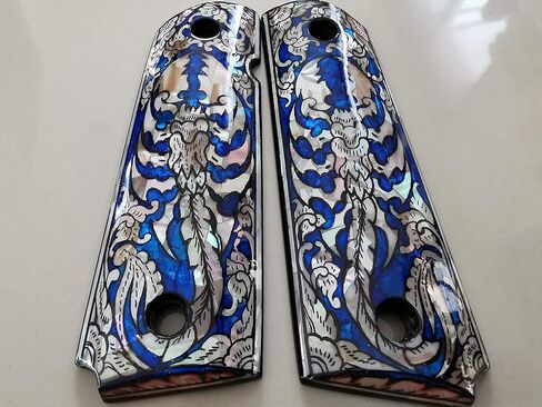 Scorpion Art Blue Mother of Pearl Grips for 1911 Standard Full Size Colt Government and Commander Kimber, Springfield, Remington, Taurus PT 1911 in Kuwait